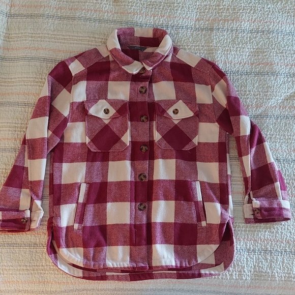 Women's Flannel Shacket ~ Burgundy & White ~ Size Small - Picture 1 of 9